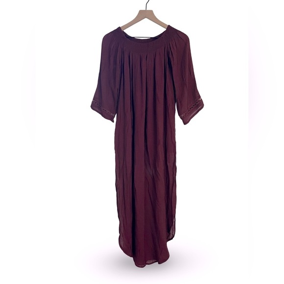 Faithfull the Brand | Burgundy Maxi Dress Smocked Neck Size XS Boho 3/4 Sleeve - Picture 1 of 10